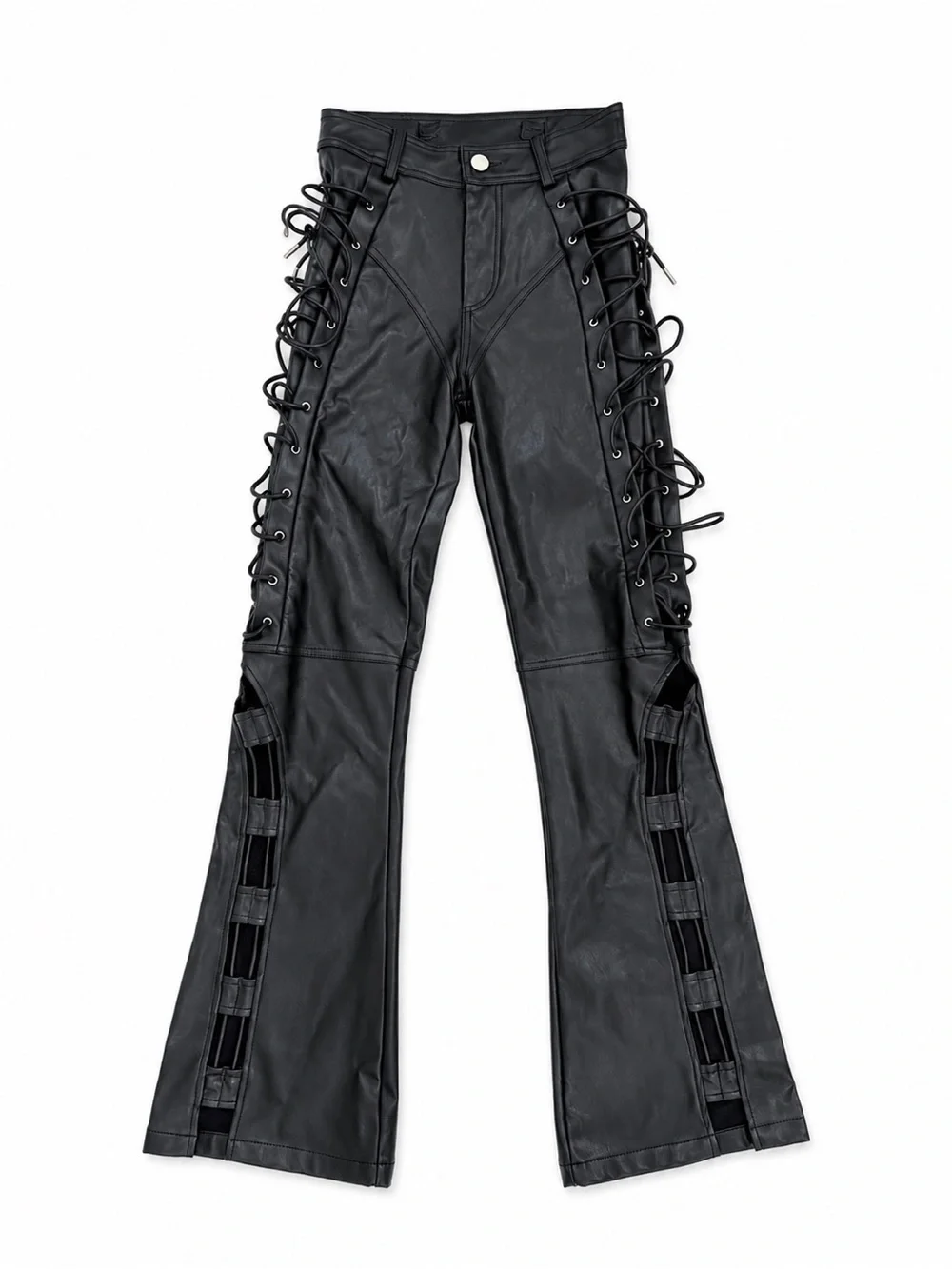 Manière De Voir Ambre Vegan Leather Lace-Up Flared Trousers | Black | Size 2 - Picture 7 of 15